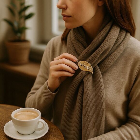 Bundle Sale 3 for $15 | Gold and Cream-Colored Leaf Brooch - Picture 3 of 11